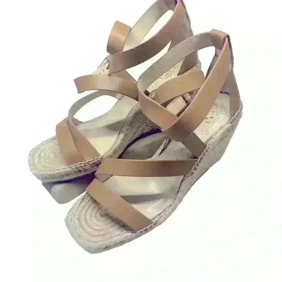 Vince Camuto Mesteria Espadrille Wedge Sandal Size 8.5 Tan Leather Strap Casual - Picture 7 of 14